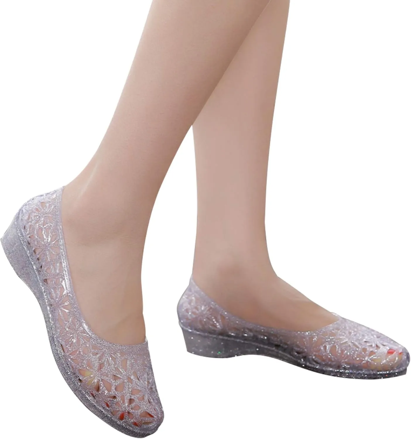 ZTWUTANG Women's Shiny Soft Hollow Ballet Flats Beach Jelly Shoes